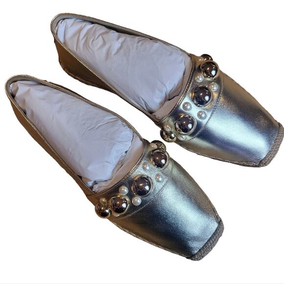 Jimmy Choo Dru Square Toe Stud Imitation Pearl Embellished Espadrille Flats 36/6 - Picture 4 of 11